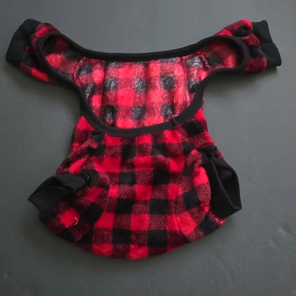 Red and Black Plaid Small Dog Sweater - Size M